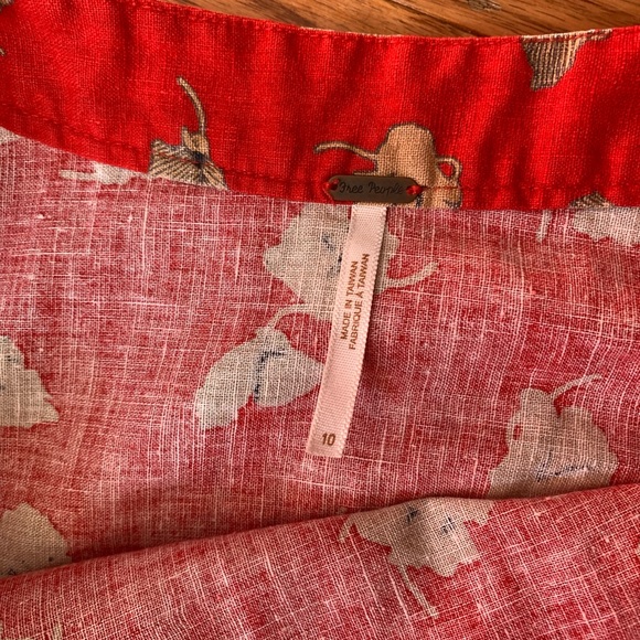 Gorgeous RARE Free People linen cotton full skirt size 10 Red w Gold flowers - Picture 4 of 10